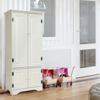 Costway Accent Storage Cabinet Adjustable Shelves Antique 2 Door Floor Cabinet Cream White