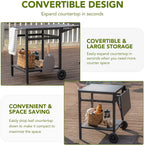 Pizzello Outdoor Grill Pizza Oven Food Prep Bbq Cart Stand Table with Storage Wheels Expandable Countertop, Black