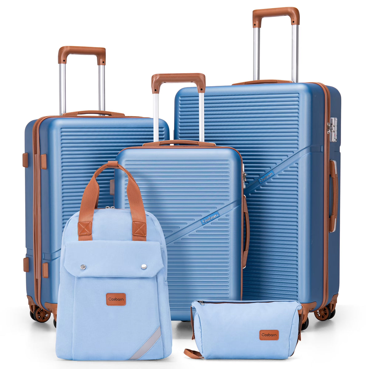 Cosbarn 5 Piece Luggage Sets ABS Hardshell Lightweight Suitcases Sets with TSA Lock Durable Spinner Wheels
