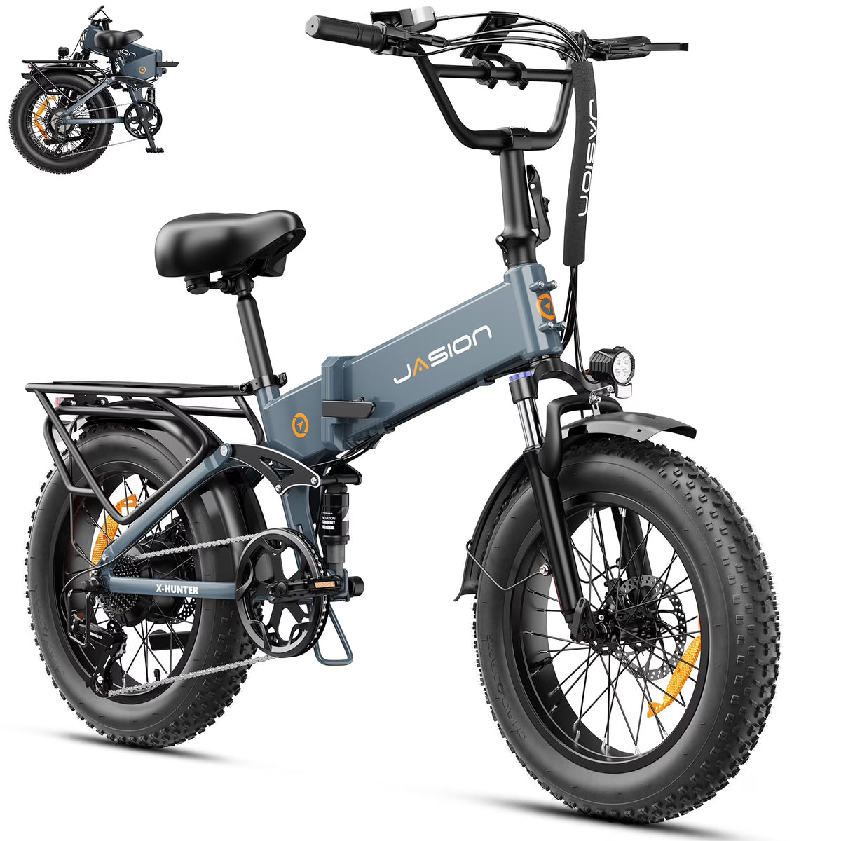 Jasion X-Hunter Electric Bike for Adults, 750W Motor Electric Bicycle with 48V 13AH Removable Battery, 20" x4.0 Fat Tire Folding Ebike, Full Suspension, 7-Speed Bicycles