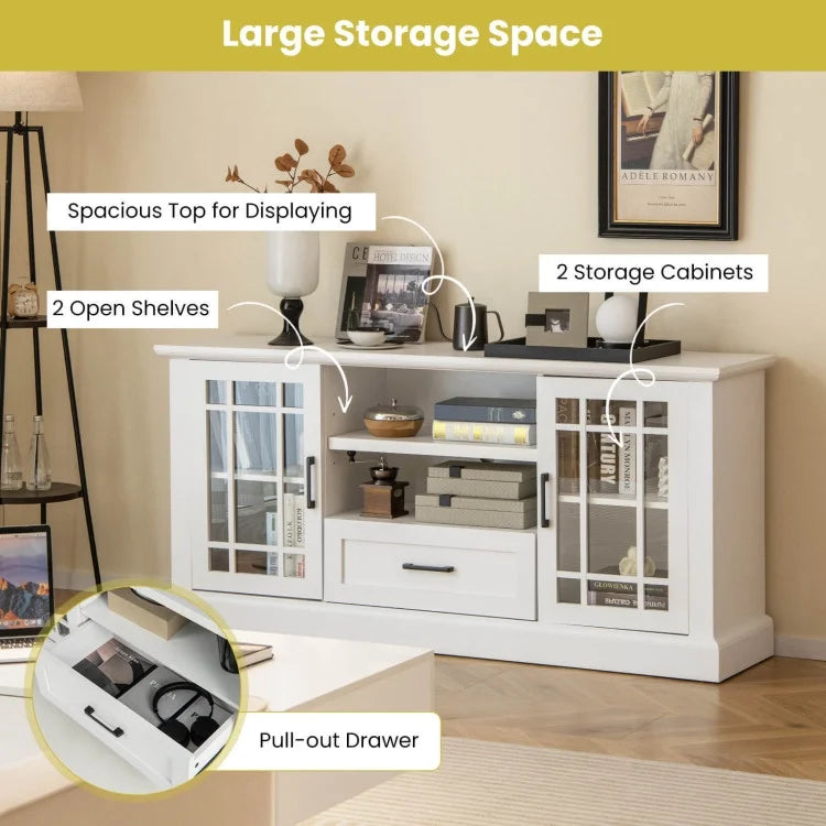 TV Stand for TVs up to 70  with Glass Doors Cubbies and Drawer