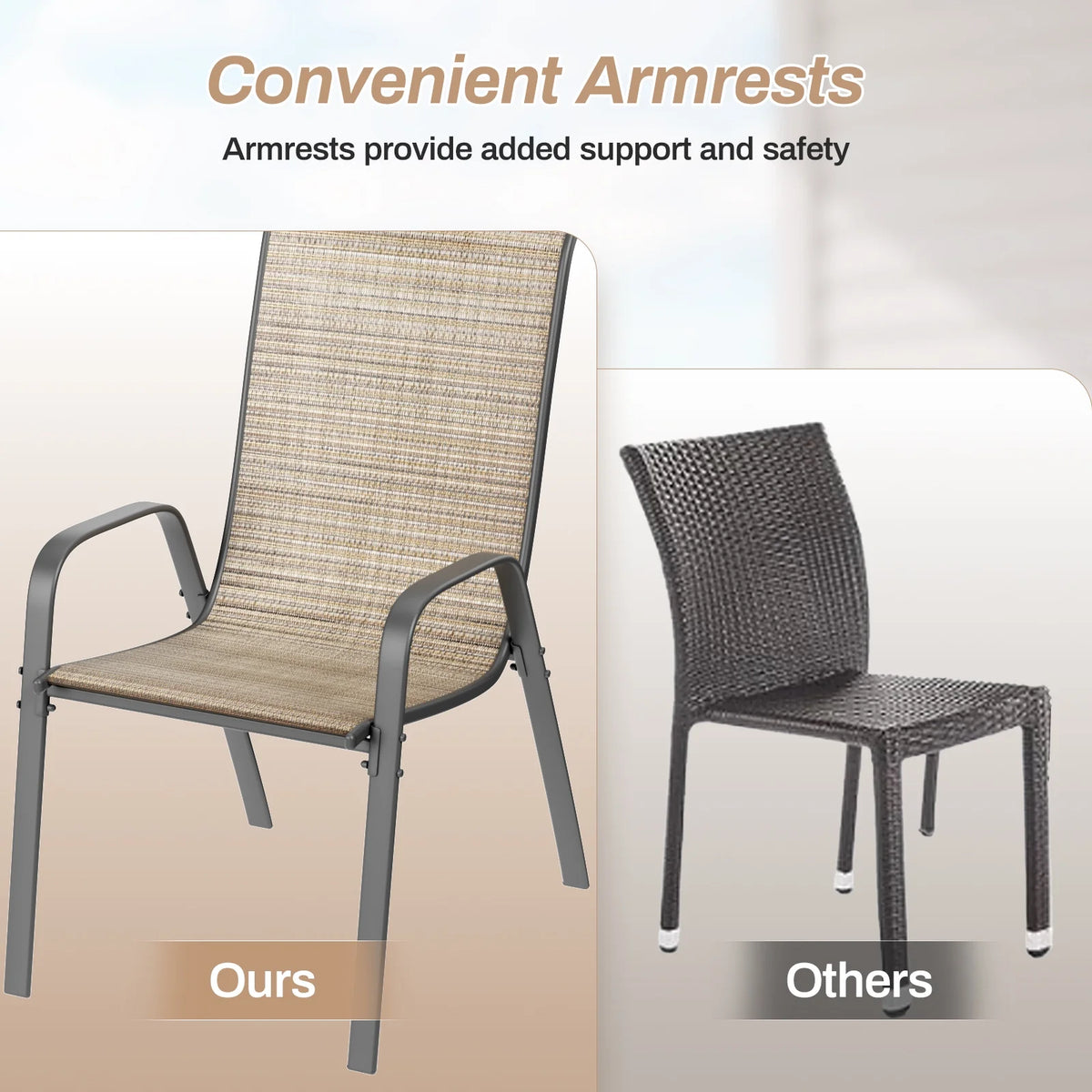 Arlopu 8Pcs Patio Dining Chairs Outdoor Stackable Armrest Chairs for Lawn Garden Backyard
