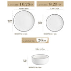vancasso 36 Pieces Dinnerware Sets, Plates and Bowls Set for 8, Porcelain Dinner Set, White with Black Rim