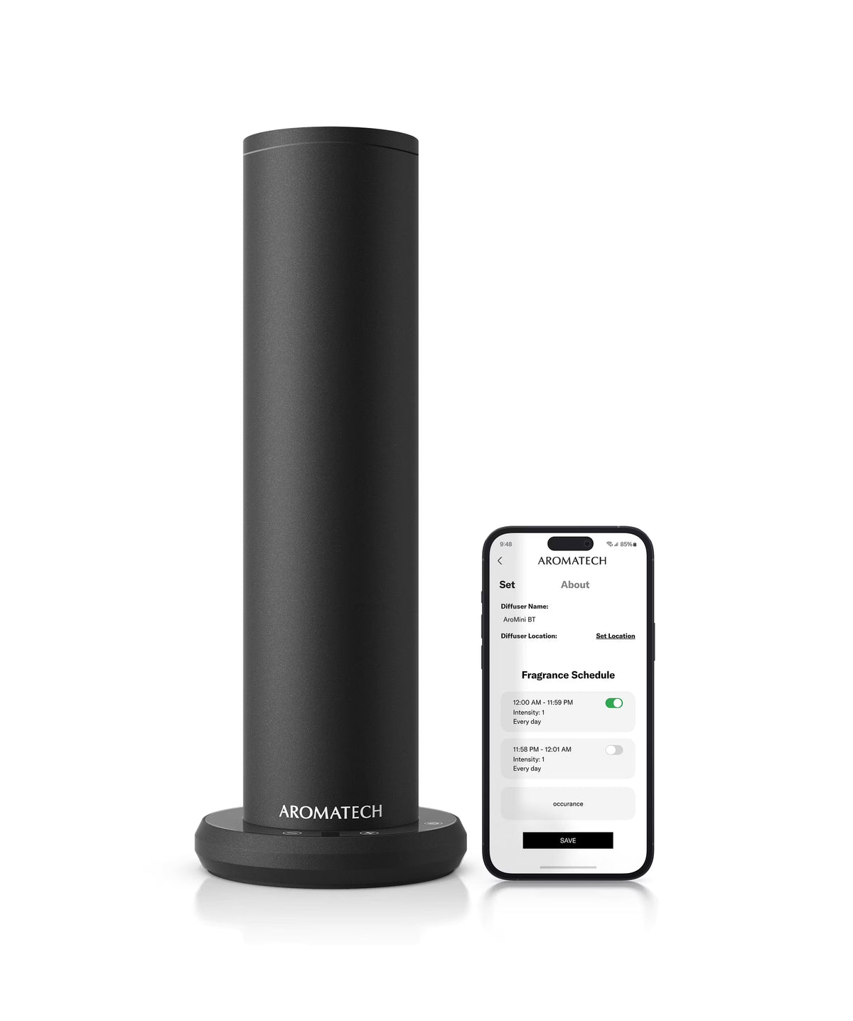 AromaTech New AroMini BT Plus Scent Diffuser w/Bluetooth �C Cold-Air Diffusion Scent Machine for Home, Office, Hotel, Spa �C Nebulizing Diffusion System for Essential Oil Blends (Black)