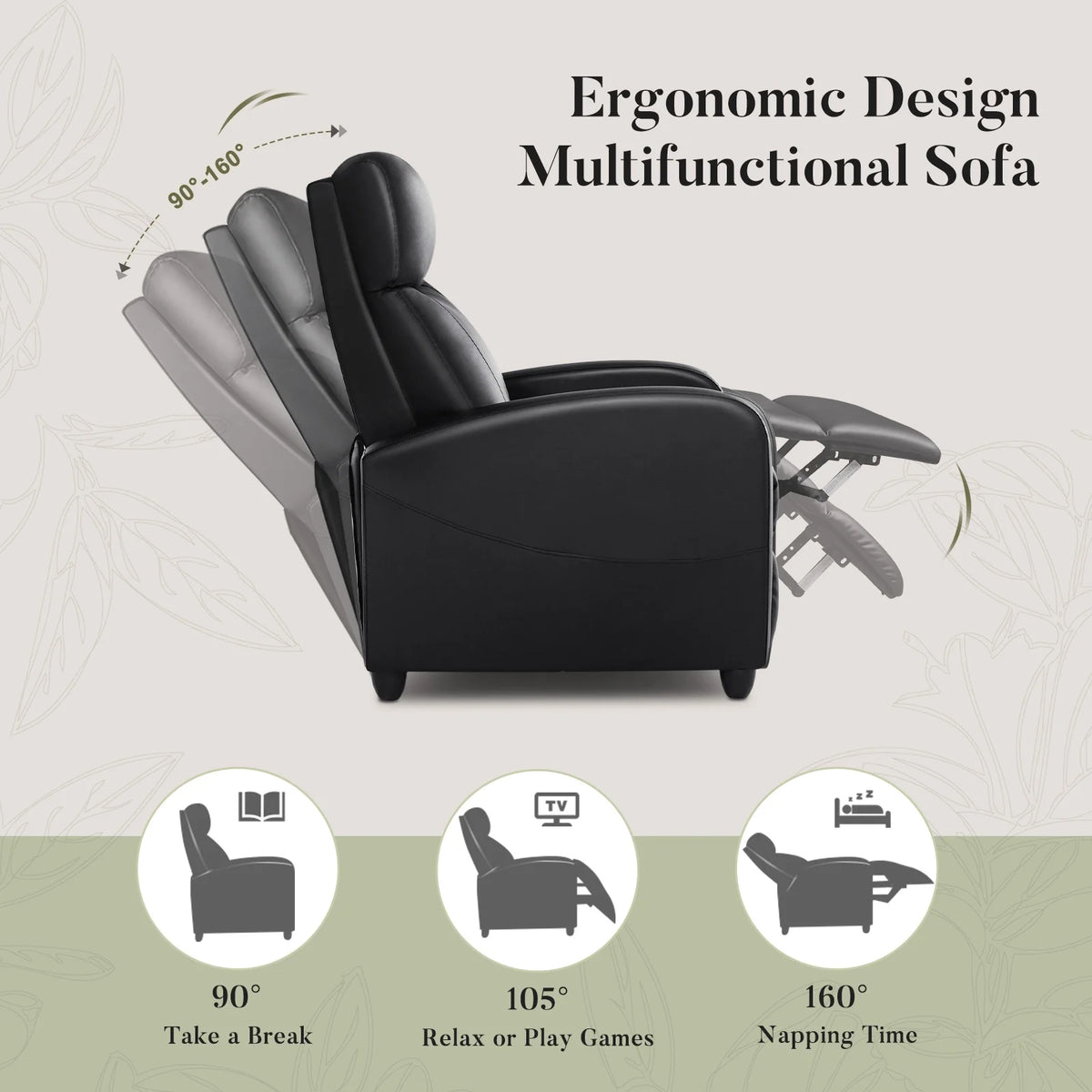 CONCETTA Massage Recline Chair with Padded Seat and Massage Backrest, Black