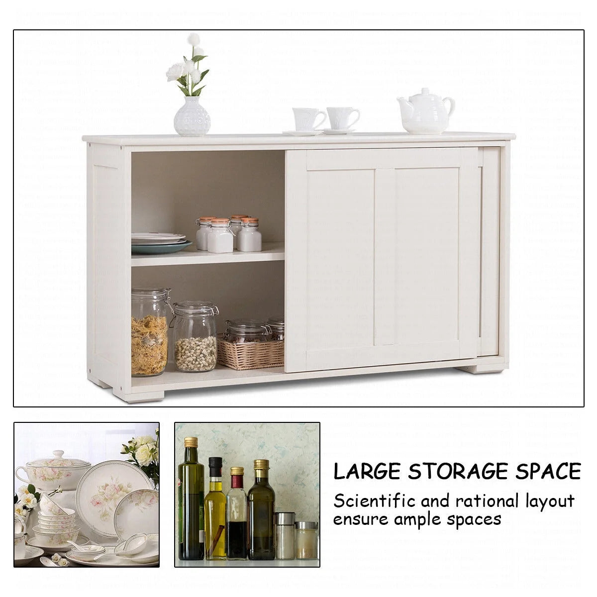 Costway Kitchen Storage Cabinet Sideboard Buffet Cupboard Wood Sliding Door Pantry White
