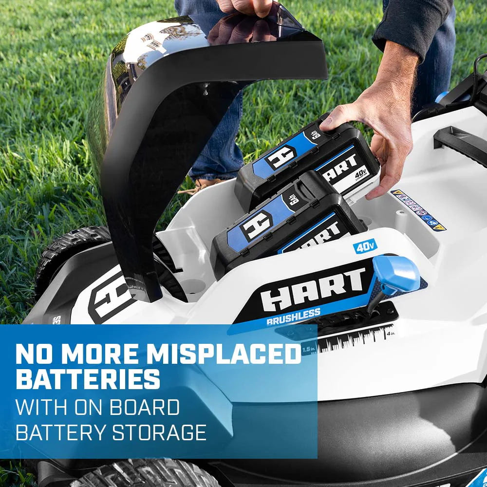 HART 40-Volt 20-inch Self-Propelled Battery-Powered Brushless Mower Kit, (1) 6.0Ah Lithium-Ion Battery