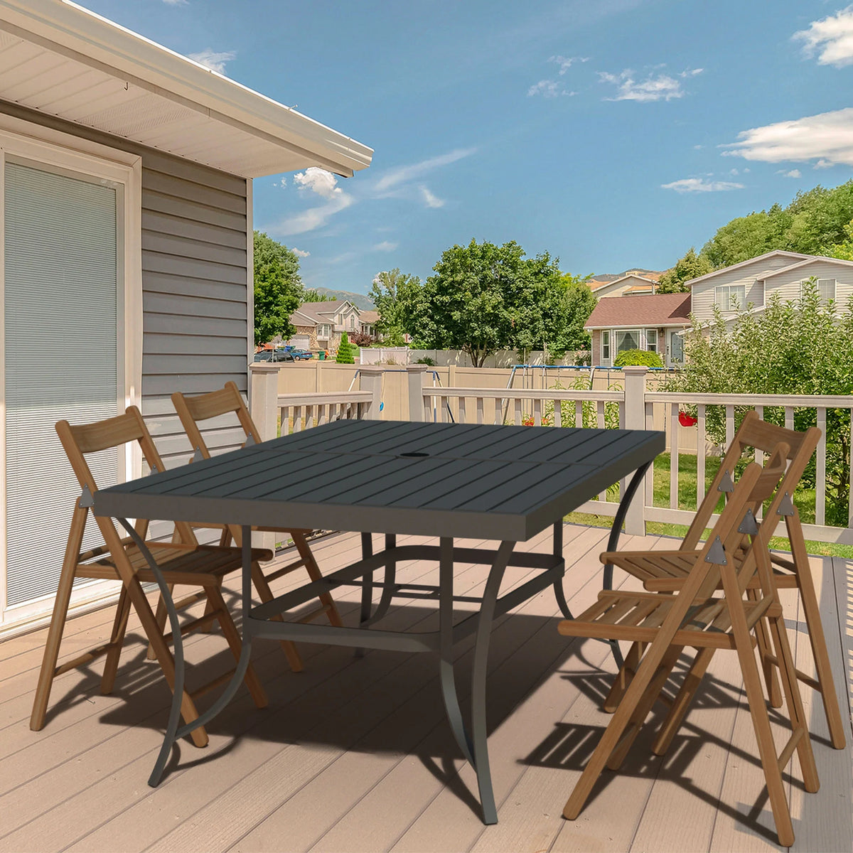 Four Seasons Courtyard Palermo Slat Top Table with Powder Coated Frame
