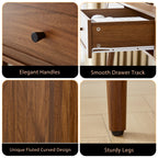 YOCWO Modern Home Office Desk with  2 Drawers and 2 Fflip-top Storage, Oval Computer PC Desk Table, Vanity Desk with Fluted Curved Table Edge, Walnut