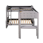 EUROCO Upholstery L-Shaped Twin over Full Bunk Bed and Twin Loft Bed with Desk for Kids Bedroom, Gray