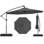 Costway 10 FT Solar Offset Hanging Umbrella Patio Cantilever Umbrella with 32 LED Lights Brown