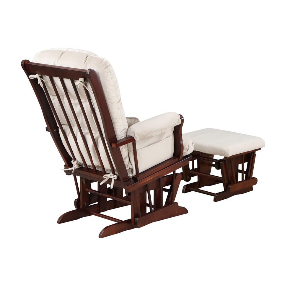 AFG Alice Glider and Ottoman with Pillow. Espresso Finish with Beige Cushions