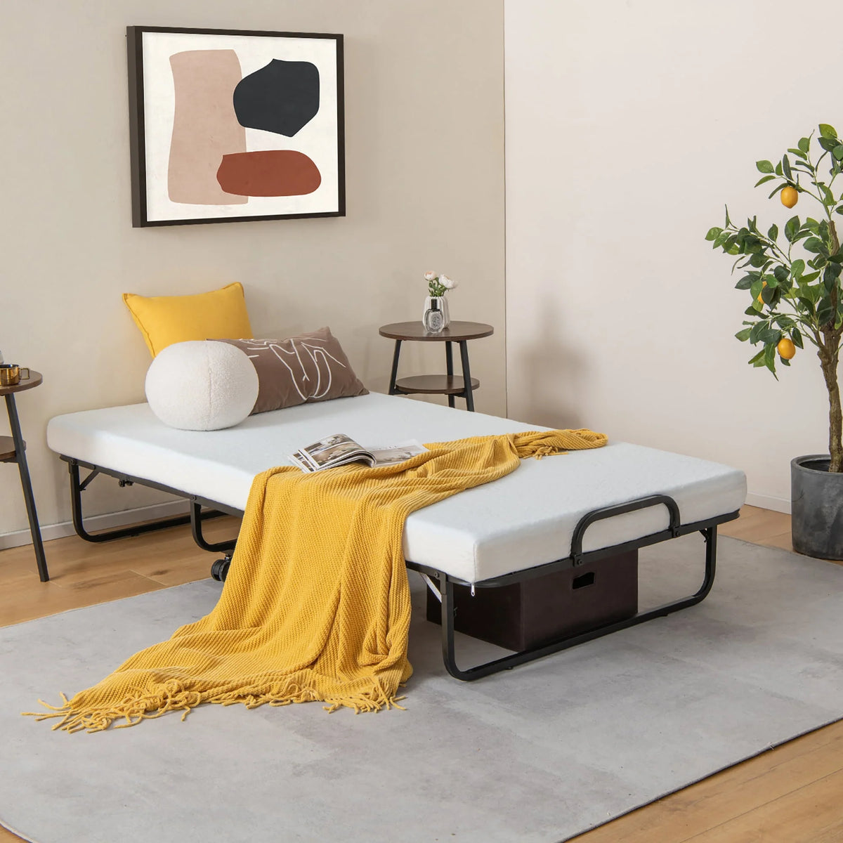 Costway Heavy Duty Foldable Bed Metal Guest Bed Daybed W/ 4 inch Mattress Memory Foam