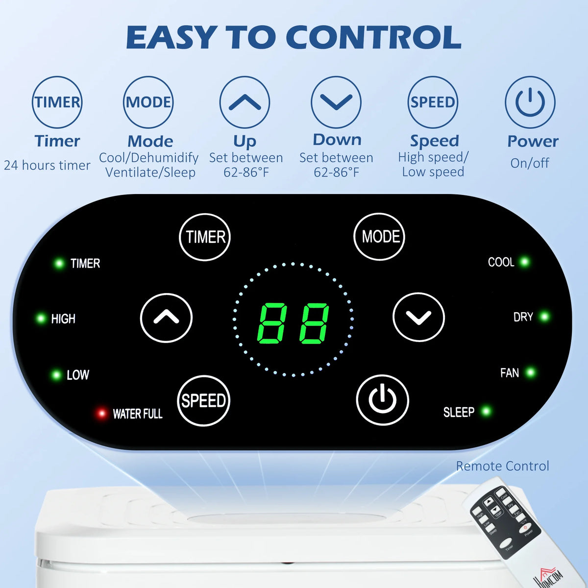 HOMCOM 8,000 BTU Portable Air Conditioner Fan with Remote for Rooms Up to 344 Sq. Ft., Evaporative Cooler, Home AC Unit with Dehumidifier, Black