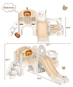 XJD 10 in 1 Toddler Slide, Kids Slide for Toddlers Age 1-3, Toddler Play Climber Slide Playset with Basketball Hoop and Ball, Toddlers Outdoor Indoor Playground(Beige+Coffee)
