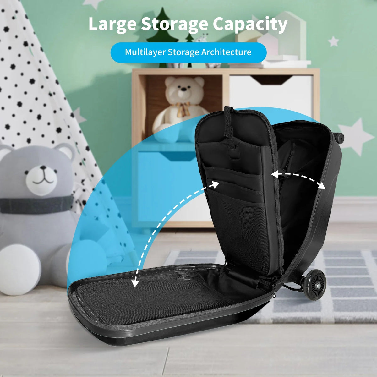 Muhub 2 in 1 Scooter Luggage for Kids and Adult,Foldable Ride on Luggage with Wheels,Light Blue