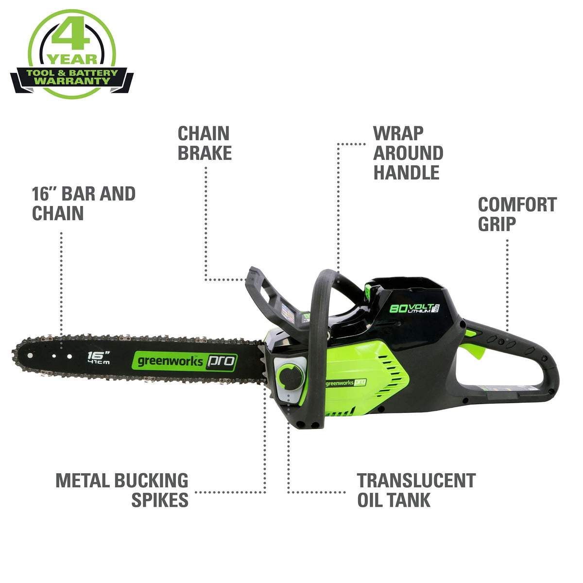 Greenworks 80V 16" Brushless Chainsaw with 2.0 Ah Battery & Charger 2004502