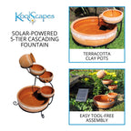KoolScapes Outdoor Solar-Powered 5-Tier Cascading Water Fountain- Finish, Brown