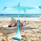 SUN NINJA 10x10.5 FT Pop-Up Beach Tent with Sand Shovel, Pegs & Stability Poles �C Navy Blue Sun Shelter for Beach, Camping & Outdoor Activities