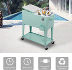 80 Quart Rolling Ice Chest, Portable Bar Drink Cooler with Catch Basin, Bottom Storage Tray and Bottle Opener for Patio Party BBQ Beach Activities
