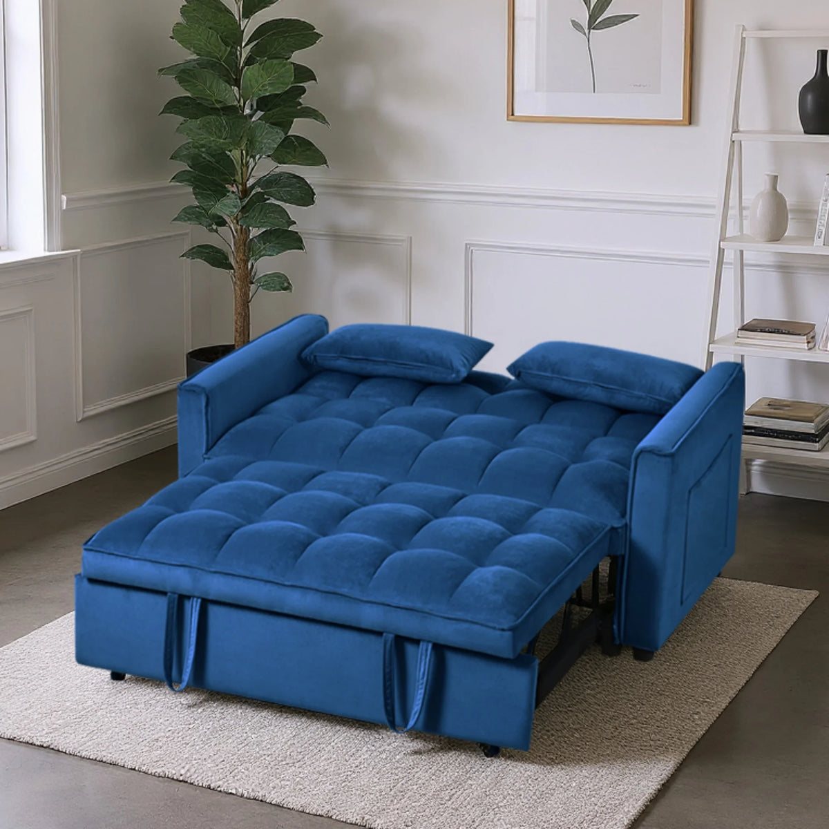 Gewnee 55'' Modern Convertible Velvet Sofa Bed with Pull-Out Twin Bed, Adjustable Backrest for Living Room, Office (Dark Gray)