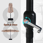 Summit Living 15 FT Double-Sided Solar Patio Umbrella with Base Large Outdoor Umbrella with LED Solar Lights - Haze Blue