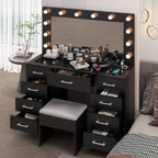 Ktaxon Large Makeup Vanity, Vanity Table Set w/ Visible Glass Top w/ Charging Station, White