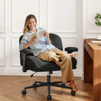Romorgniz Criss Cross Chair with Adjustable Arms & Lumbar Support Office Chair with Reclining Back, Thick Cushion & Wheels for Office, Gaming, Reading, Vanity, Off-White