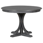 5 Piece Retro Round Dining Table Set with 4 Upholstered Chairs, Wood Dining Table with Curved Trestle Style Legs