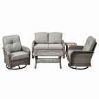 Ovios 5 Pieces Outdoor Patio Furniture Set High Back All Weather Wicker Conversation Set with Swivel Chairs & Coffee Table, Dark Gray