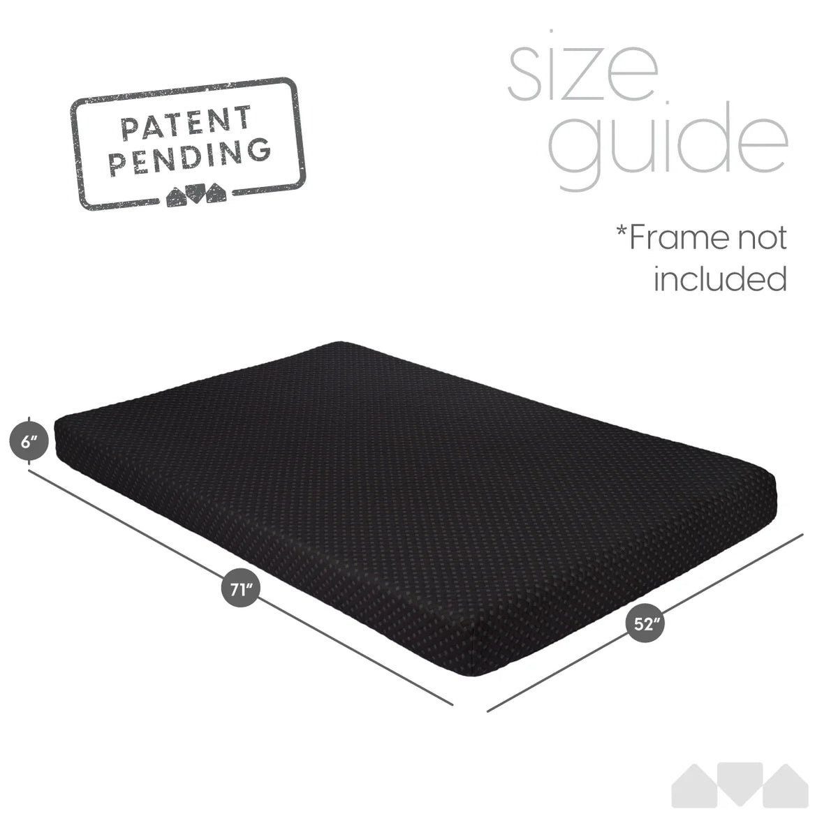 Milliard Memory Foam Futon Mattress - Full Size (Frame Not Included) (Black), 71"52"x6"