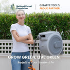 Giraffe Tools Retractable Garden Hose Reel with 1/2in-100ft Water Hose, Plastic Bracket, Wall Mounted, Dark Grey