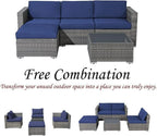 Patiorama 5-Piece Patio Furniture Set, Outdoor Sectional Conversation Set, All-Weather Grey PE Wicker with Light Grey Cushions, Backyard Porch Garden