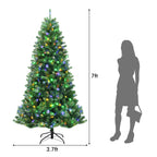 Costway 7ft Pre-lit Hinged Christmas Tree w/ Remote Control & 9 Lighting Modes