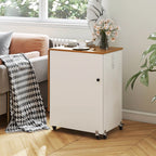 Costway Folding Sewing Table Rolling Craft Station with 3 Storage Bins & Charging Station White+natural