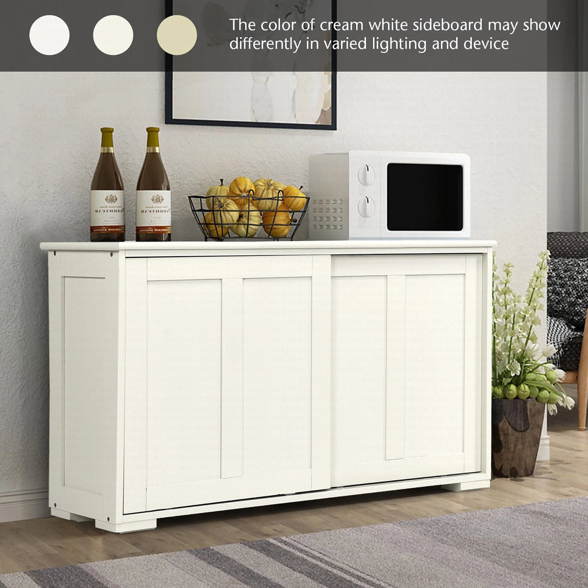 Costway Kitchen Storage Cabinet Sideboard Buffet Cupboard Wood Sliding Door Pantry White
