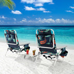 Costway 2-Pack Folding Backpack Beach Chair Table Set 5-Position Outdoor Reclining Chair Pink