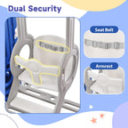 5 in 1 Toddler Swing and Slide Set with Climber, Kids Playground Climber Slide Playset with Safety Belt, Armrest, Basketball Hoop, High Adjustable Baby Swing Set for Indoor Outdoor Backyard, Blue