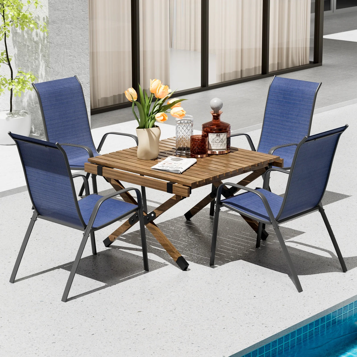 Arlopu 8Pcs Patio Dining Chairs Outdoor Stackable Armrest Chairs for Lawn Garden Backyard