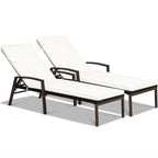 Costway 2PCS Patio Rattan Lounge Chair Chaise Recliner Back Adjustable Cushioned Garden Brown