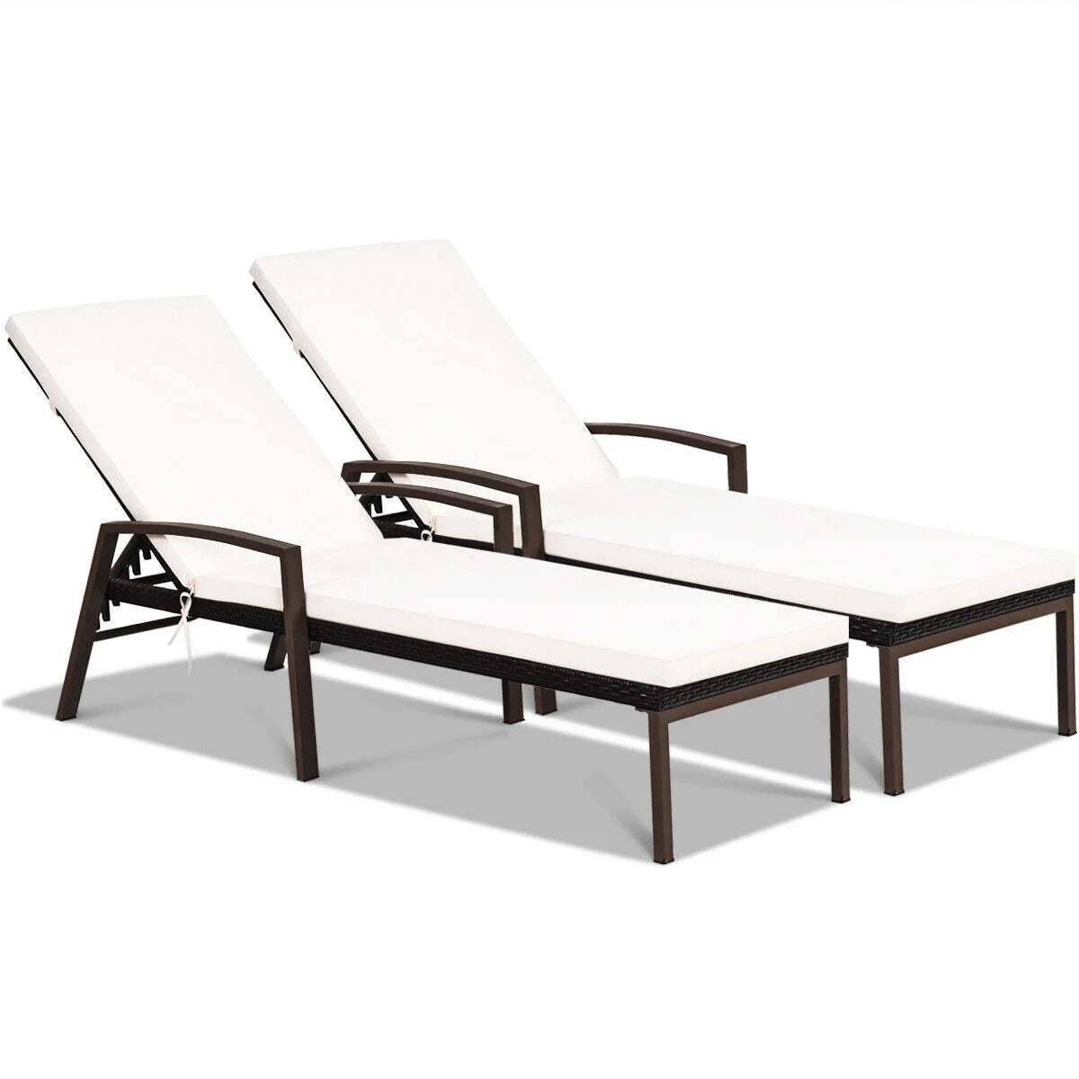 Costway 2PCS Patio Rattan Lounge Chair Chaise Recliner Back Adjustable Cushioned Garden Brown