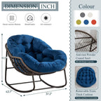 Outdoor Papasan Rocking Chair, Patio Oversized Wicker Egg Rocking Chair, Indoor & Outdoor Comfy Rocker Chair with Thick Cushion, Modern Lounge Chair for Front Porch, Garden, Backyard, Grey
