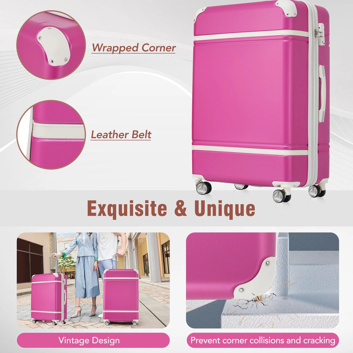 DUOSONG Hardshell Luggage Sets 4 Pieces 20"+24"+28" Luggages And Cosmetic Case Spinner Suitcase With Tsa Lock Lightweight White ABS Travel Luggage Hard Case