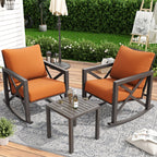 MRUAKA Rocking Chair Bistro Set,3 Piece Outdoor Patio Furniture Set with 2 Rockers and 1 Metal Coffee Table with Thick Cushions for Porch,Backyard,Poolside,Beige