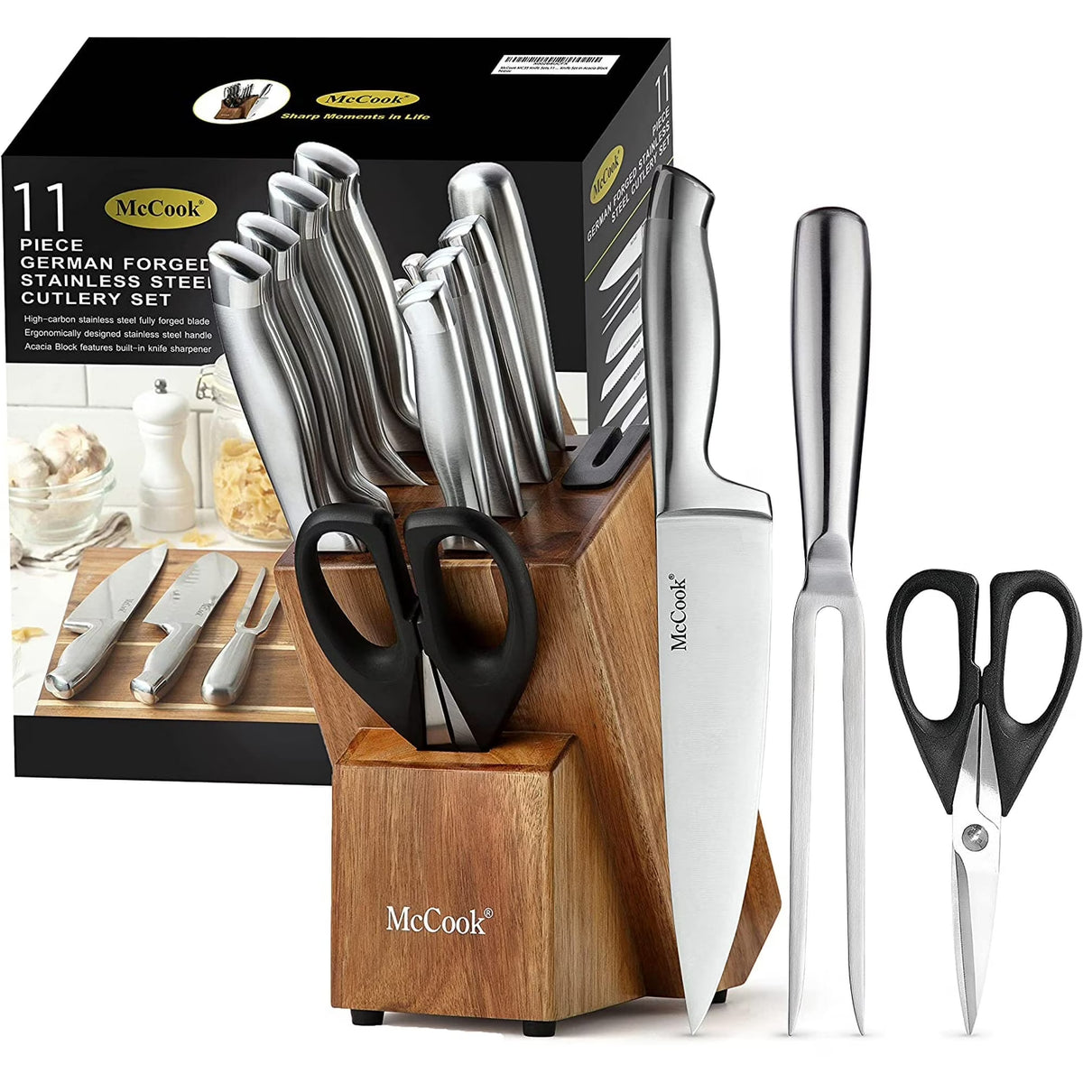 McCook MC20 17pcs Kitchen Knife Set with Block Cutlery Knife Block Set Stainless Steel