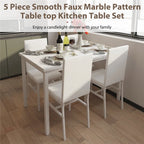 5 Piece Dining Room Table Set, Modern Dining Table Sets with Gray Velvet Upholstered Chairs for 4, Faux Marble Pattern Rectangle Kitchen Table Set for Bar Living Room Breakfast Nook Small Space