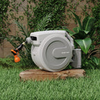 Giraffe Tools Retractable Garden Hose Reel with 1/2in-100ft Water Hose, Plastic Bracket, Wall Mounted, Dark Grey