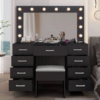 Ktaxon Large Makeup Vanity, Vanity Table Set w/ Visible Glass Top w/ Charging Station, White