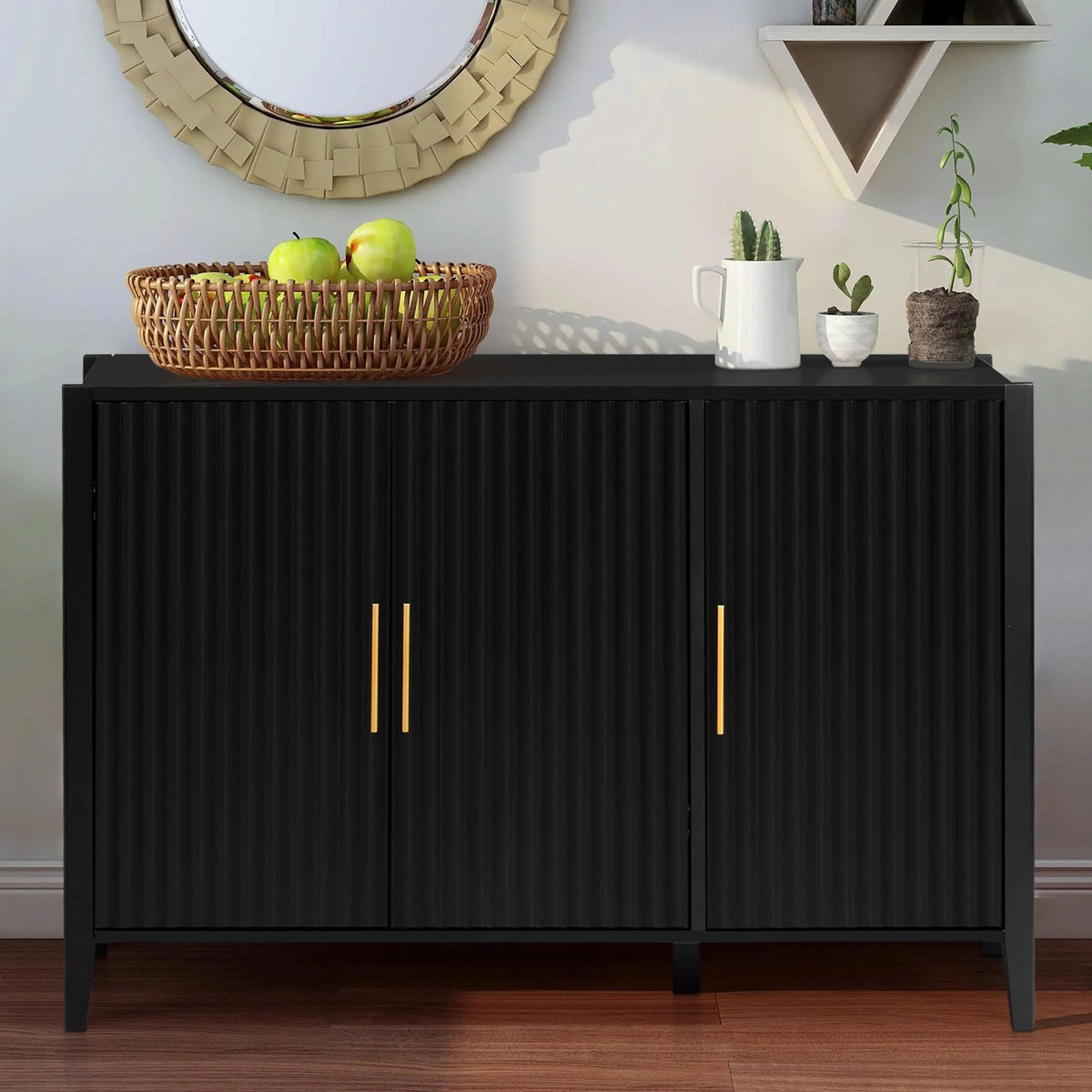 Black Accent Cabinet, Atumon Storage Cabinet Furniture, Modern Buffet Sideboard, Wooden Accent Cabinet with 3 Doors, Accent Storage Cabinet for Entryway Hallway Living Room, 48"L x 17.7"W x 31.9"H
