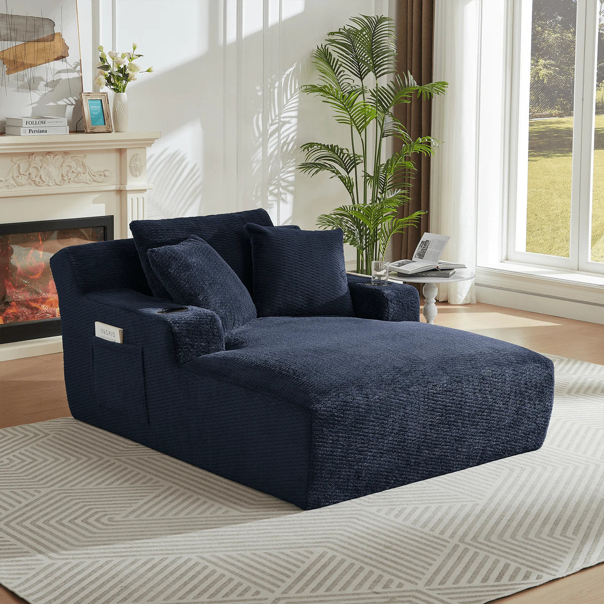 Lovableguy Oversized Chaise Lounge Chair Indoor,Comfy Deep seat Lounge Sofa with Cup Holders and Storage Pockets,Sleeper Sofa Bed for Living Room,Bedroom,No Assembly Required,Cream
